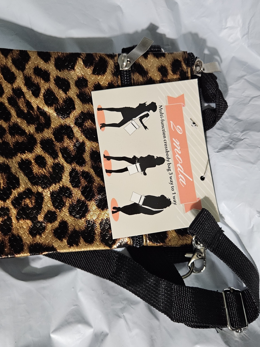 Moda Leopard Print Crossbody Bag - Black & Brown